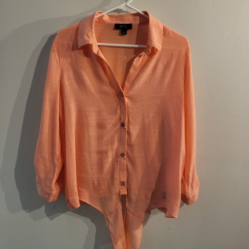 BCX Women's Peach Front  Button-Up Closure Top Blouse/ Large